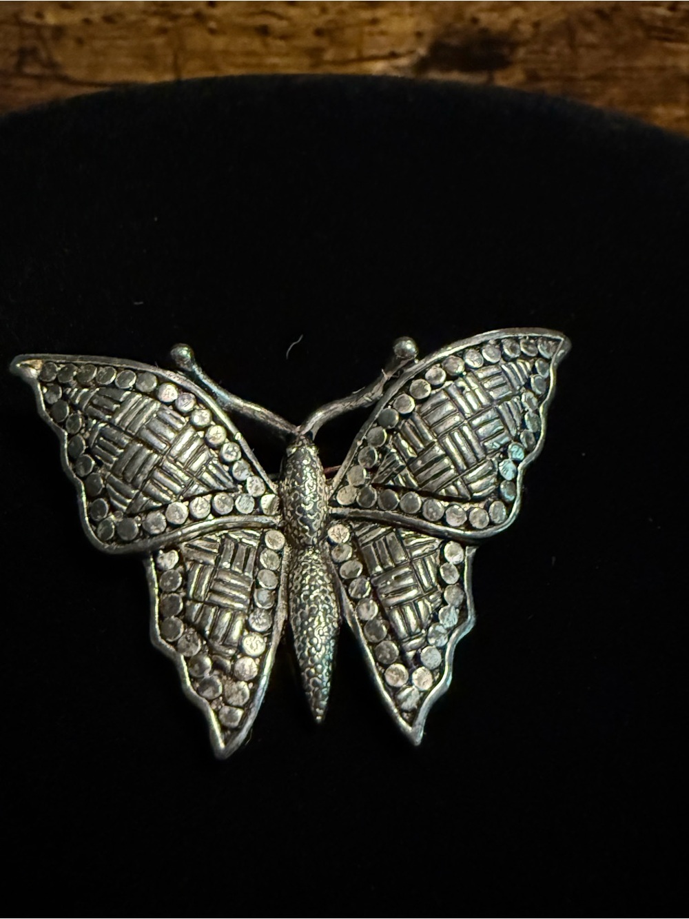 Silver-Tone Textured Butterfly Brooch - Silver
